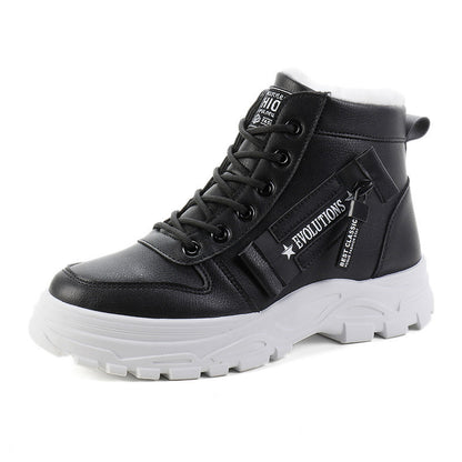 Women Fleece Lace-up Boots Winter Warm Short Plush High-top Shoes - KuzuSHOP