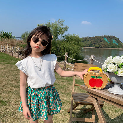 South Korea Solid Color Sweet Top Flying Sleeves - KuzuSHOP