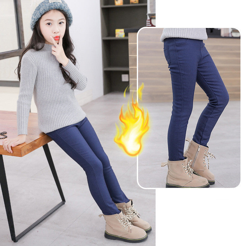 Plus velvet thick Korean baby trousers stretch Slim