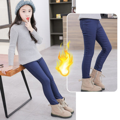 Plus velvet thick Korean baby trousers stretch Slim