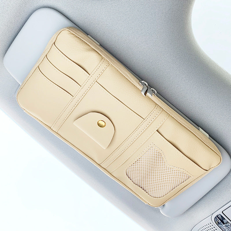 Car Sun Visor Organizer Storage Holder Full Leather Wrap - KuzuSHOP
