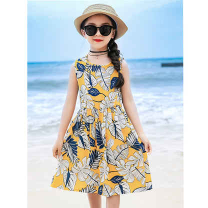 Girls' Rayon Breathable Print Beach Dress - KuzuSHOP