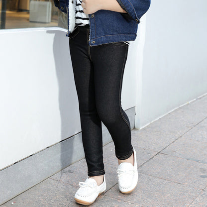 Plus velvet thick Korean baby trousers stretch Slim