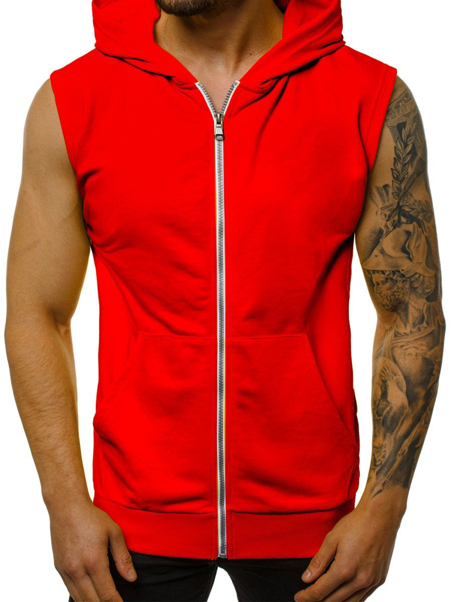 Zipped sweater with sleeveless hooded sport & casual cardigan