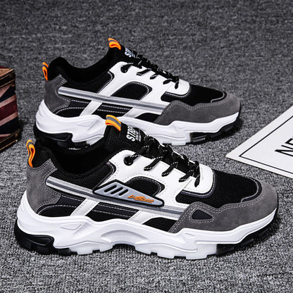 Black White Lace-up Sneakers Men Outdoor Breathable Csual Mesh Shoes Lightweight Running Sports Shoes - KuzuSHOP