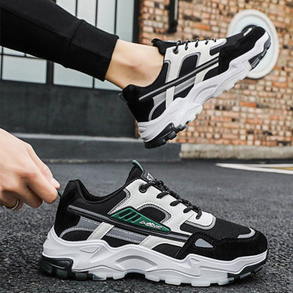 Black White Lace-up Sneakers Men Outdoor Breathable Csual Mesh Shoes Lightweight Running Sports Shoes - KuzuSHOP