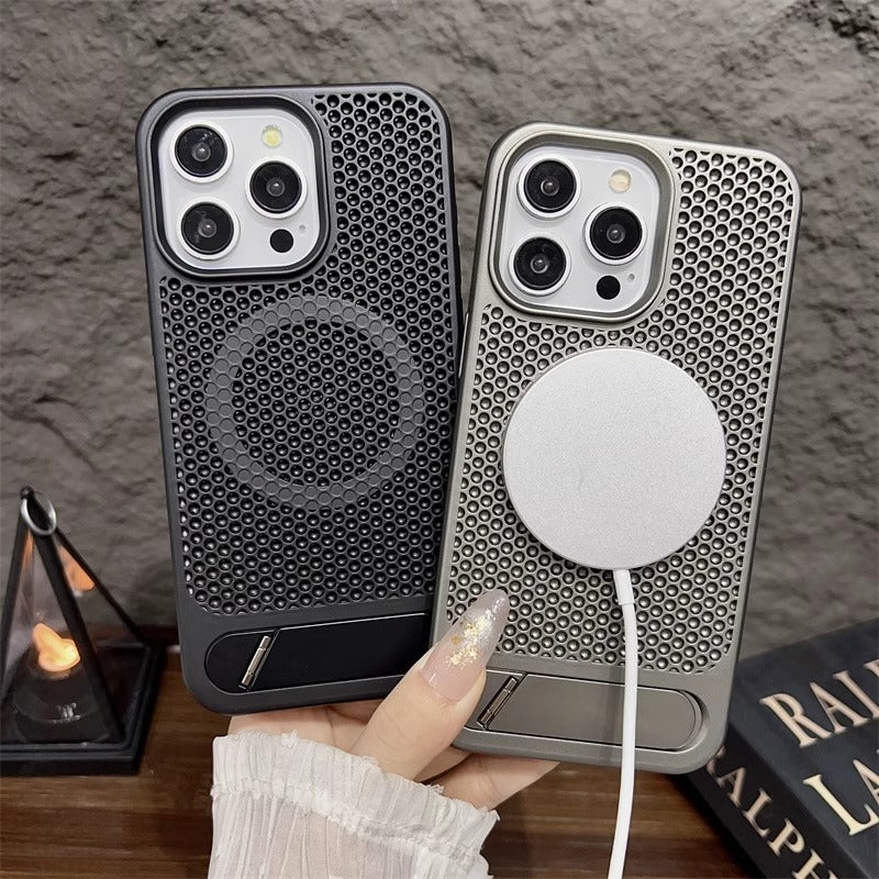 Bracket Phone Case Suitable Grid Cooling Magnetic Suction - KuzuSHOP