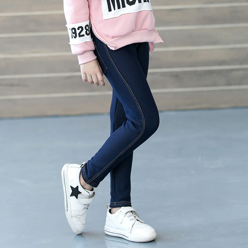 Plus velvet thick Korean baby trousers stretch Slim
