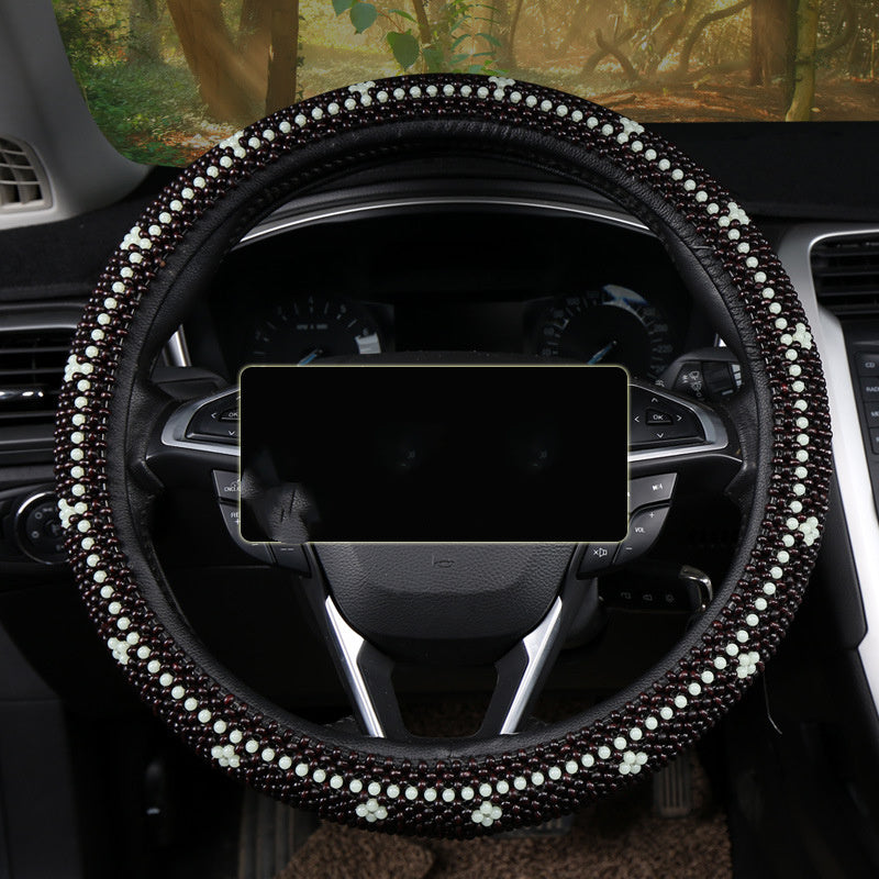 Small Card Light Wooden Bead Steering Wheel Cover - KuzuSHOP