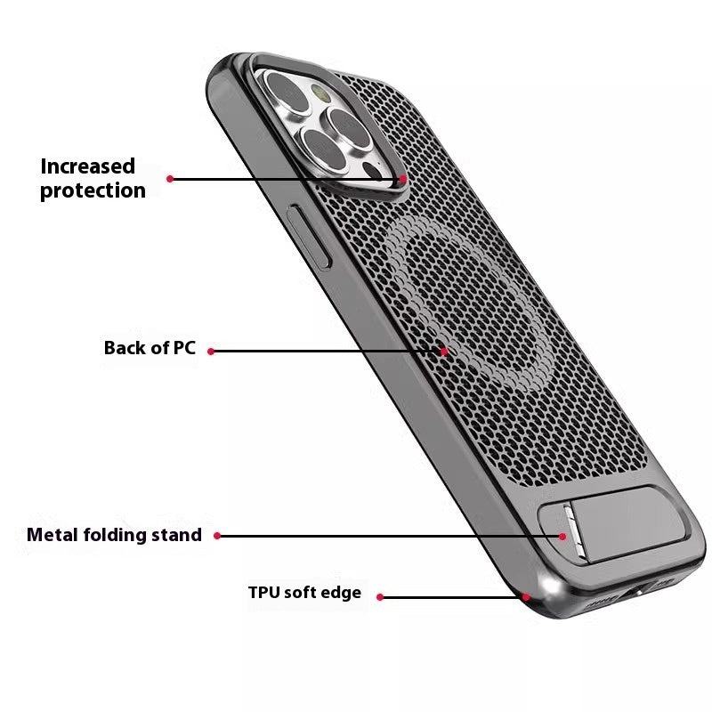 Bracket Phone Case Suitable Grid Cooling Magnetic Suction - KuzuSHOP