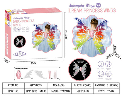 Girls Electrical Butterfly Wings With Lights Glowing Shiny Dress Up Moving Fairy Wings For Birthday Wedding Christmas Halloween - KuzuSHOP