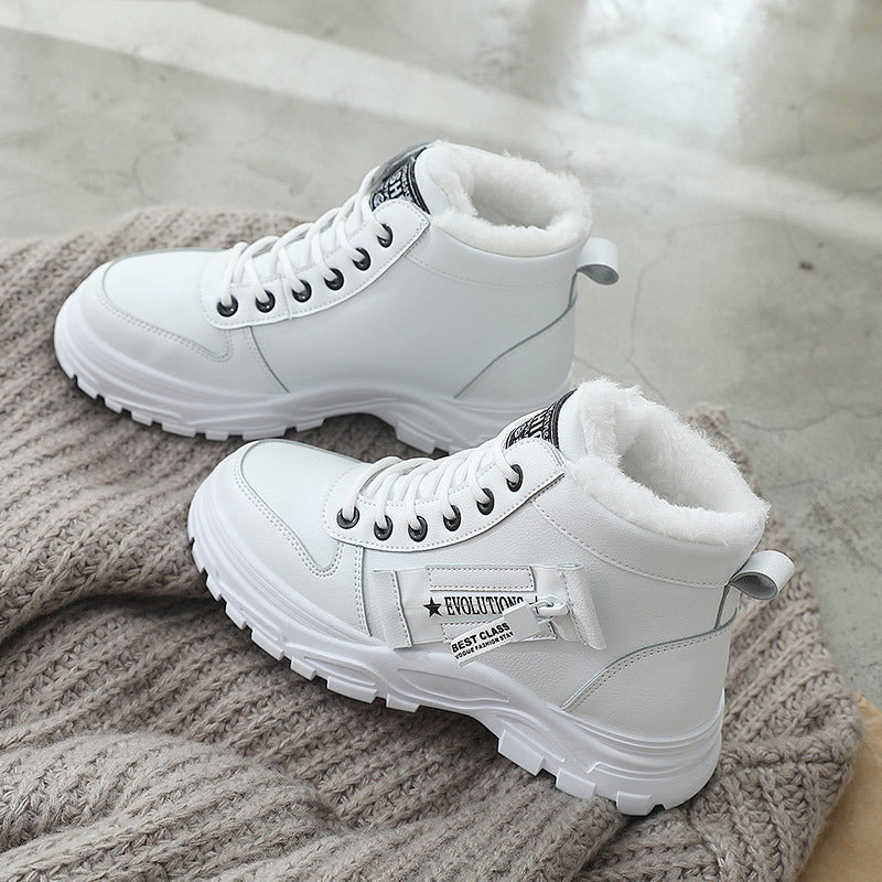 Women Fleece Lace-up Boots Winter Warm Short Plush High-top Shoes - KuzuSHOP