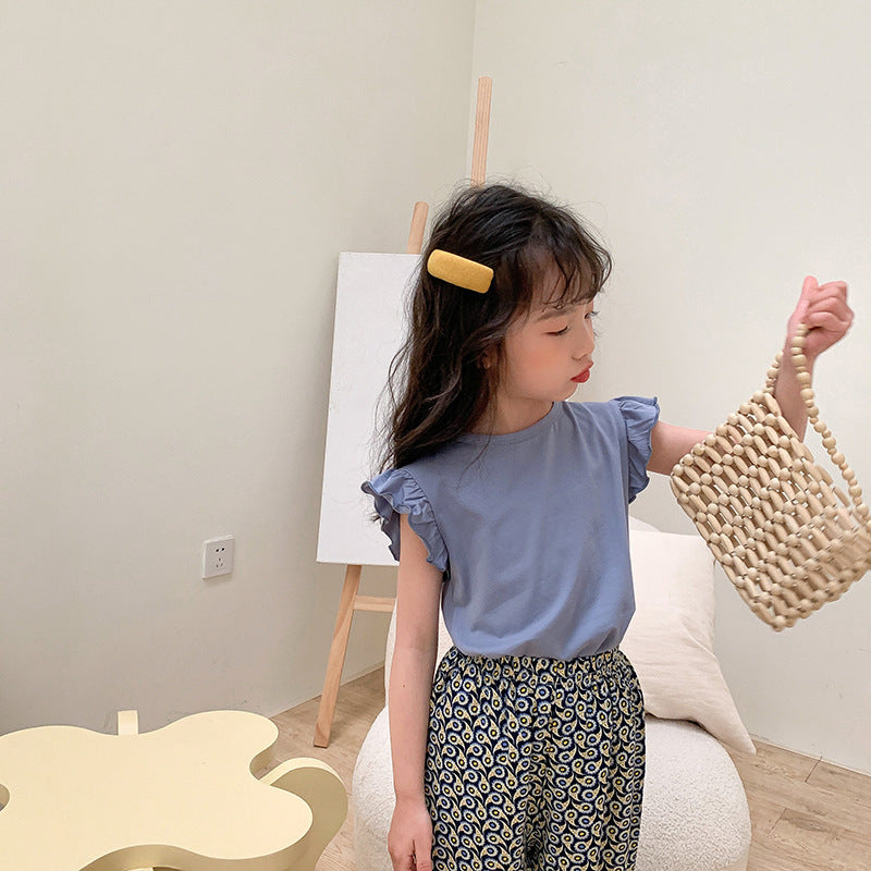 South Korea Solid Color Sweet Top Flying Sleeves - KuzuSHOP