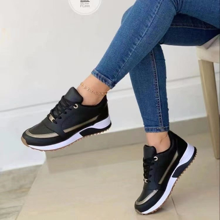 Casual Lace-up Flat Shoes Women Shallow Round Toe Sports Walking Sneakers - KuzuSHOP