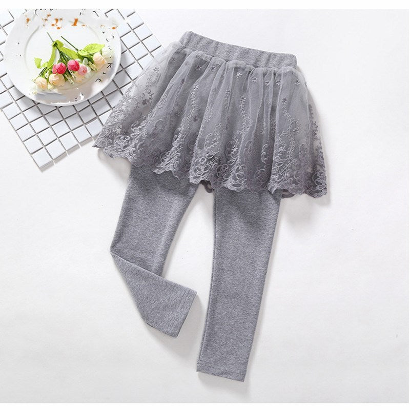 Children's Fake 2 Girls Leggings Cotton Lace Skirt Pants - KuzuSHOP