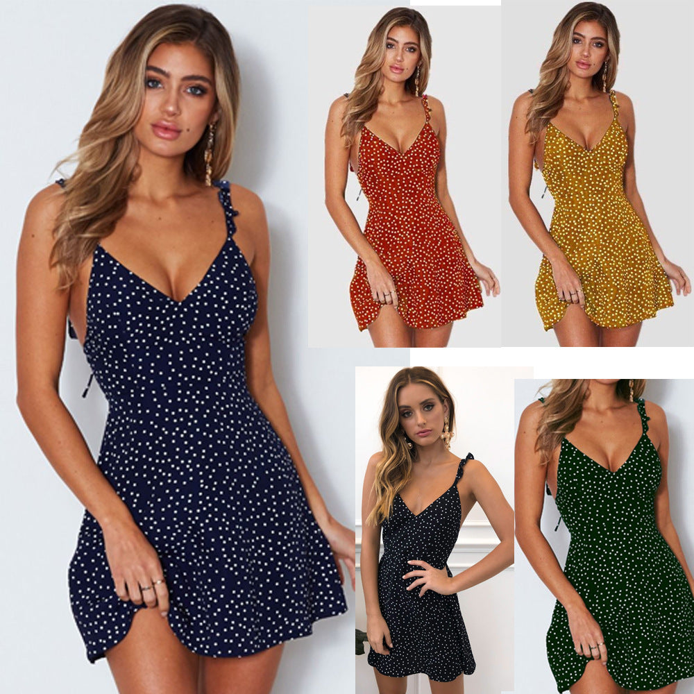Polka-dot Strappy Dress Women Summer Fashion Beach Sundress - KuzuSHOP