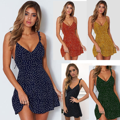 Polka-dot Strappy Dress Women Summer Fashion Beach Sundress - KuzuSHOP