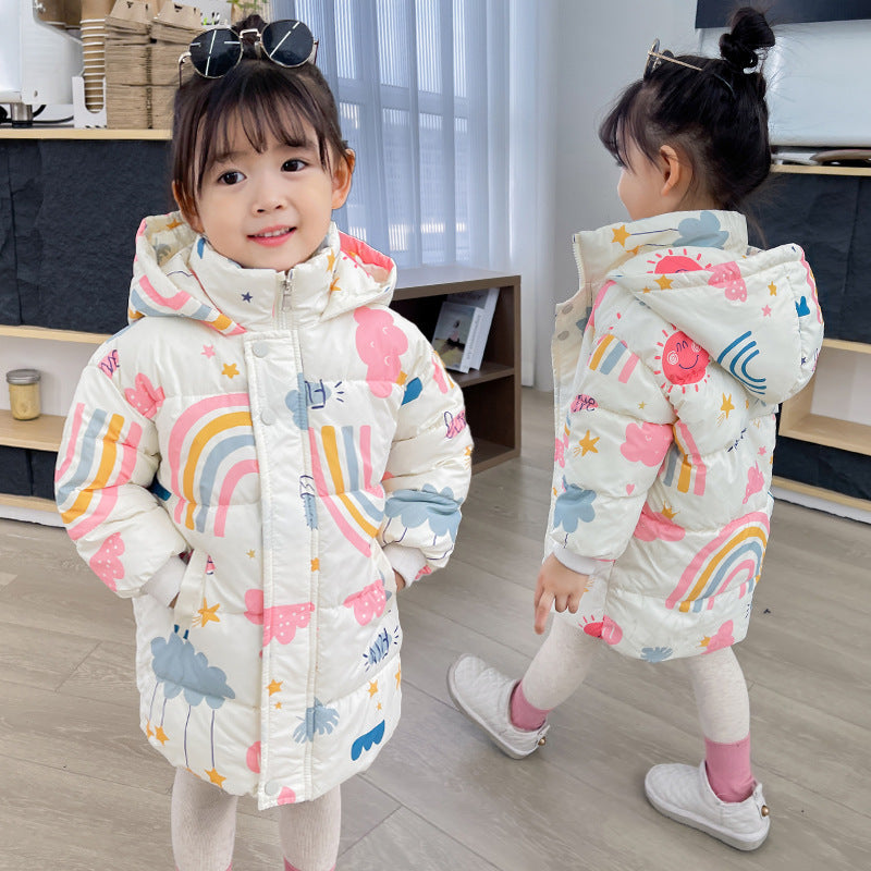 New Style Children's Down Jacket Middle Long Cute Thickened Cotton - KuzuSHOP