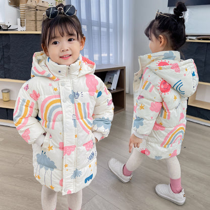 New Style Children's Down Jacket Middle Long Cute Thickened Cotton - KuzuSHOP
