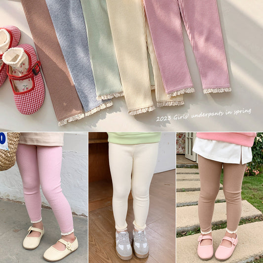 Outerwear Spring Children's Clothing Sunken Stripe Slim-fit Pants Baby Lace Trousers - KuzuSHOP