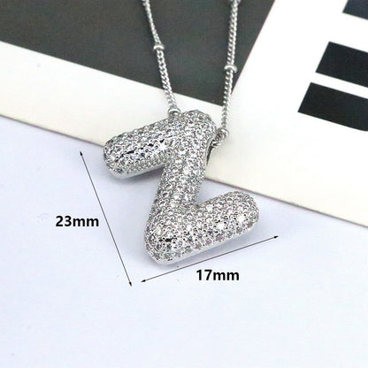 Brass Zircon Bubble Balloon Letter Pendant Necklace For Women - KuzuSHOP