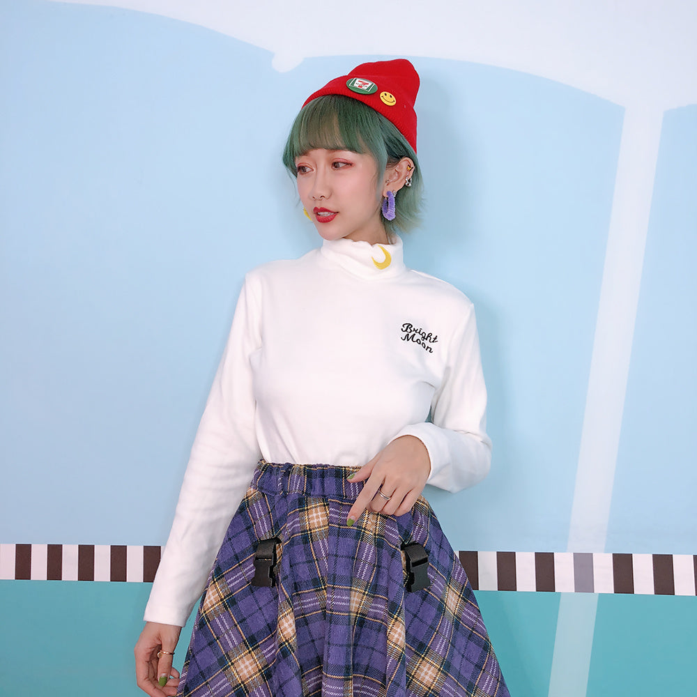 Girl Heart Moon Embroidery Soft Girl Senior Autumn Winter Long Sleeve Top