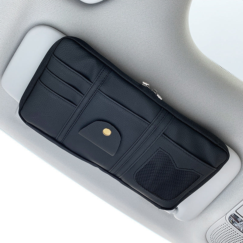 Car Sun Visor Organizer Storage Holder Full Leather Wrap - KuzuSHOP