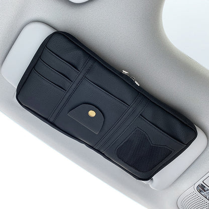 Car Sun Visor Organizer Storage Holder Full Leather Wrap - KuzuSHOP