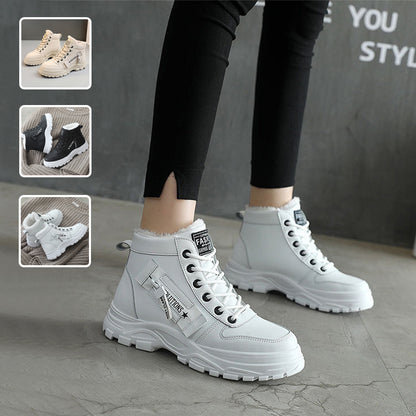 Women Fleece Lace-up Boots Winter Warm Short Plush High-top Shoes - KuzuSHOP