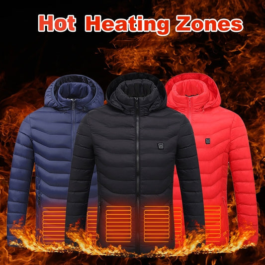 Men Heated Puffer Jacket Electric Heating Coat Insulated Hood Windbreaker 9Heat Zones - KuzuSHOP