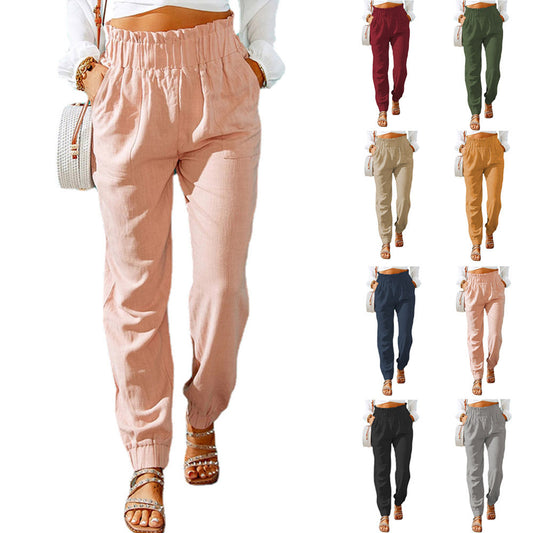 New Casual Pants European And American Ruffled Elastic Belt High Waist Trousers - KuzuSHOP
