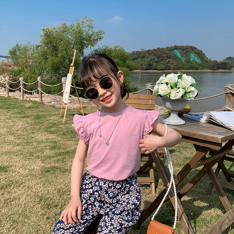 South Korea Solid Color Sweet Top Flying Sleeves - KuzuSHOP