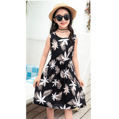 Girls' Rayon Breathable Print Beach Dress - KuzuSHOP