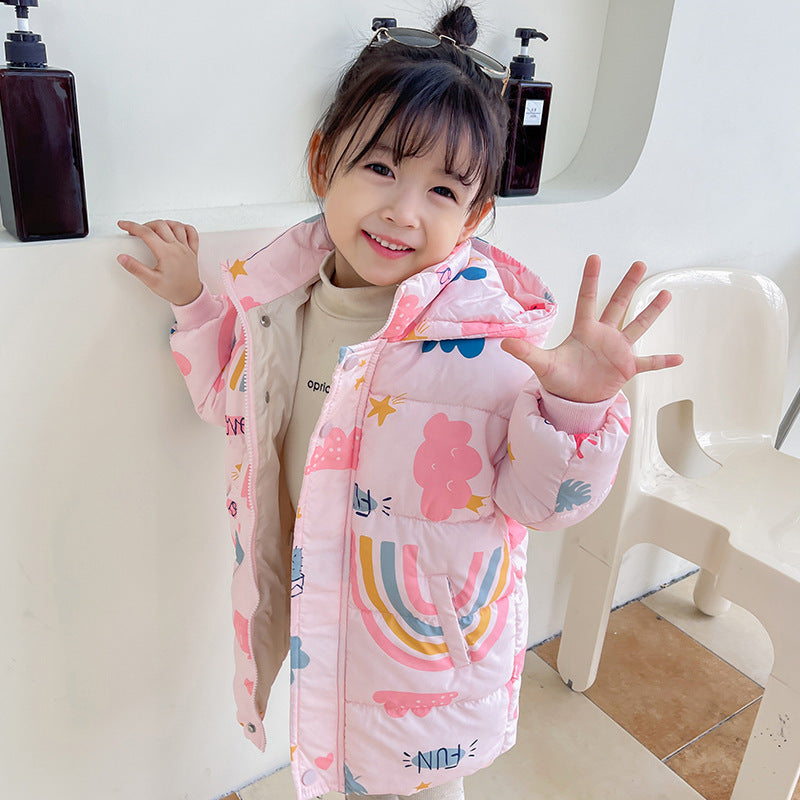 New Style Children's Down Jacket Middle Long Cute Thickened Cotton - KuzuSHOP
