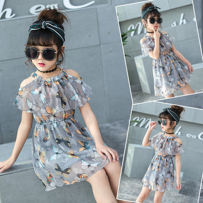 Summer new fashion Korean style big kids girls chiffon print skirt - KuzuSHOP