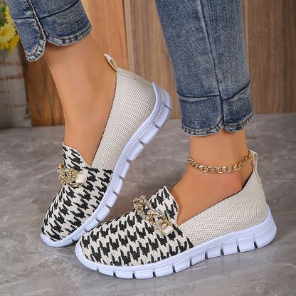 Casual Houndstooth Print Chain Mesh Shoes Summer Walking Sports Flat Shoes Women Breathable Loafers - KuzuSHOP