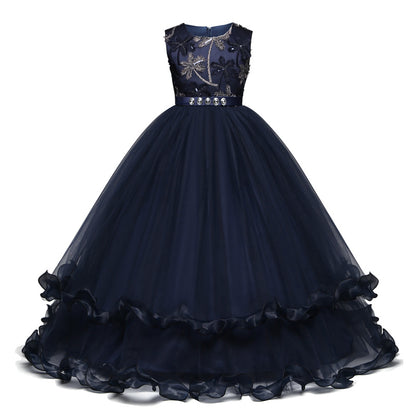 Children's trailing party dress lace skirt