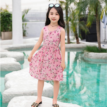 Girls' Rayon Breathable Print Beach Dress - KuzuSHOP