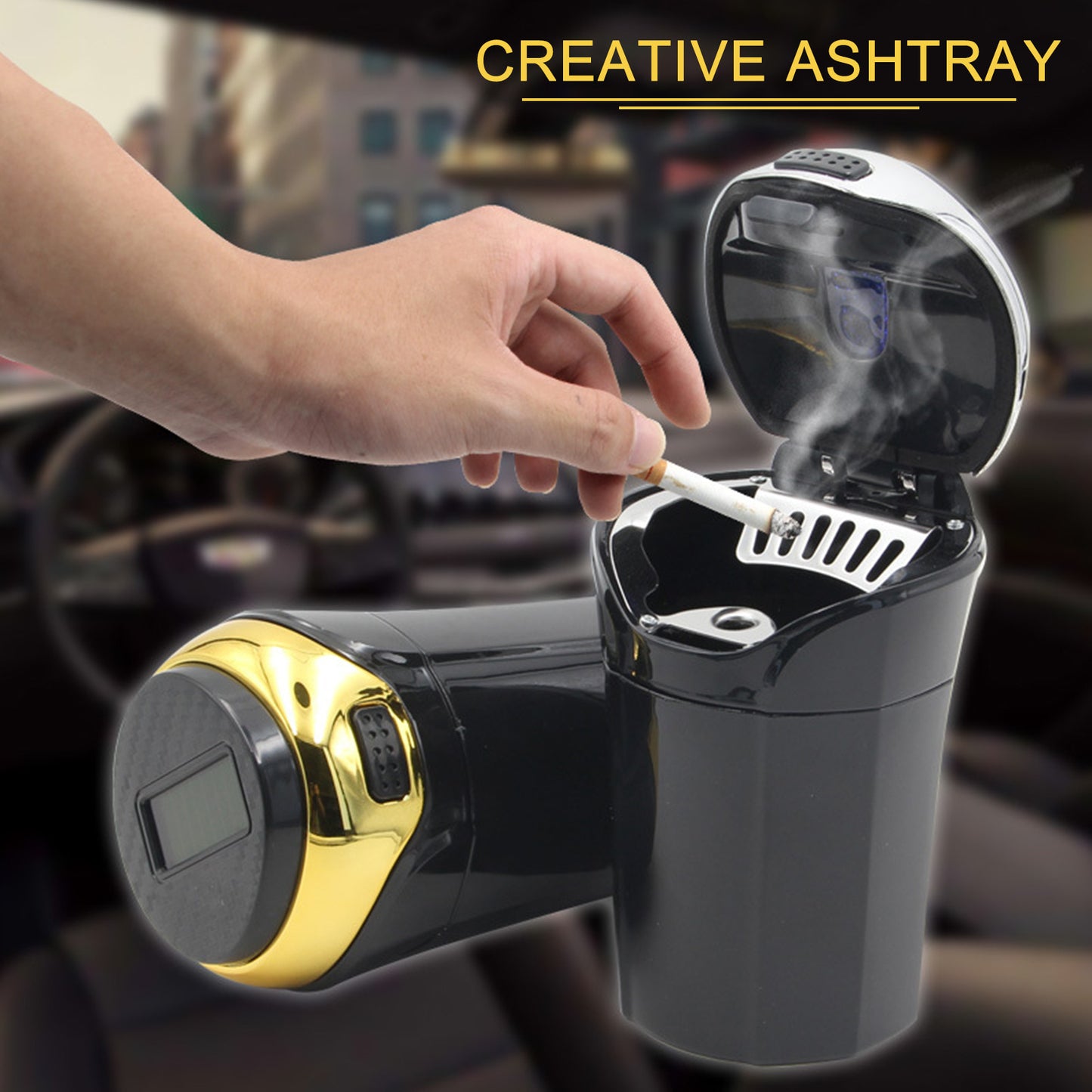Portable Solar Rechargeable Car Ashtray Detachable Car Ashtray With Led Light Windproof Outdoor Travel Home Use - KuzuSHOP