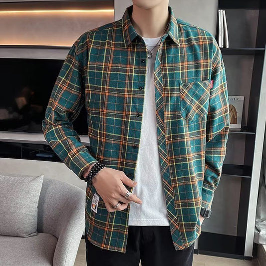 Loose Hong Kong Style Casual Coat Youth Plaid Shirt - KuzuSHOP