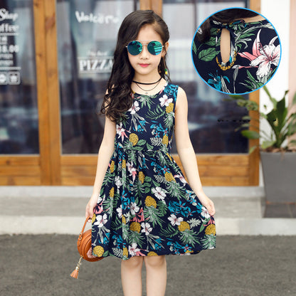 Girls' Rayon Breathable Print Beach Dress - KuzuSHOP