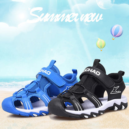 Boys Sandals Baotou Summer Soft Sole Black Children's Beach Shoes Boys Sandals Non-slip - KuzuSHOP