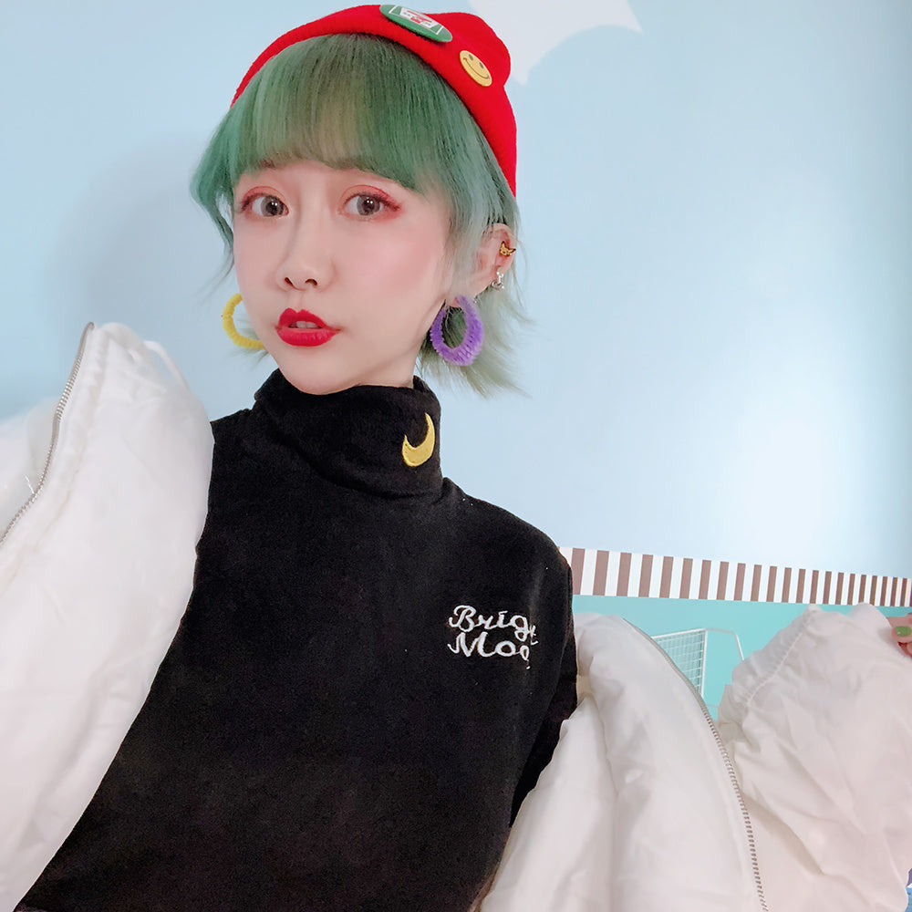 Girl Heart Moon Embroidery Soft Girl Senior Autumn Winter Long Sleeve Top