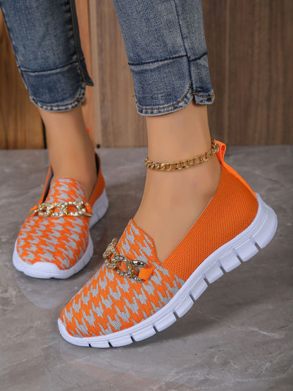 Casual Houndstooth Print Chain Mesh Shoes Summer Walking Sports Flat Shoes Women Breathable Loafers - KuzuSHOP