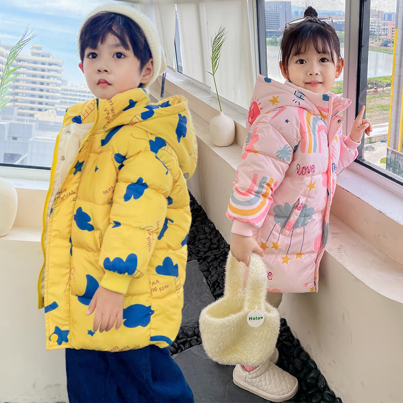 New Style Children's Down Jacket Middle Long Cute Thickened Cotton - KuzuSHOP