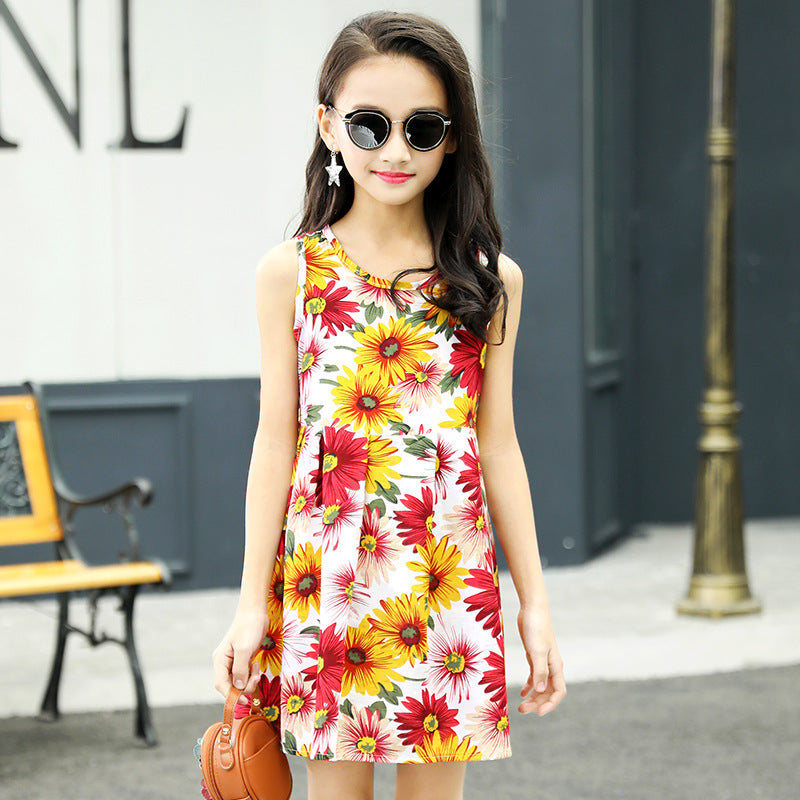 Girls' Rayon Breathable Print Beach Dress - KuzuSHOP