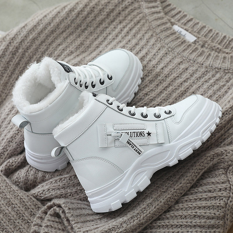 Women Fleece Lace-up Boots Winter Warm Short Plush High-top Shoes - KuzuSHOP