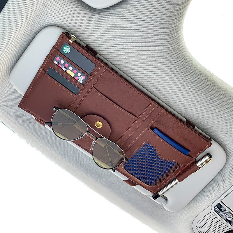 Car Sun Visor Organizer Storage Holder Full Leather Wrap - KuzuSHOP