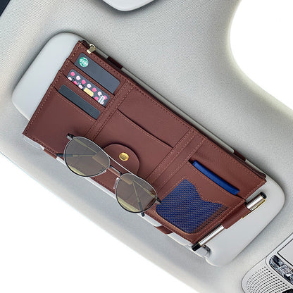 Car Sun Visor Organizer Storage Holder Full Leather Wrap - KuzuSHOP