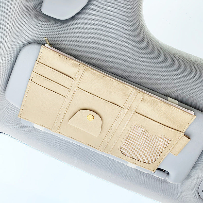 Car Sun Visor Organizer Storage Holder Full Leather Wrap - KuzuSHOP